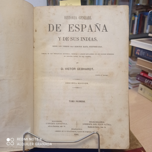 Portada del libro de HISTORIA GENERAL DE ESPAÑA Y DE SUS INDIAS DESDE LOS TIEMPOS MAS REMOTOS HASTA NUESTROS DÍAS.TOMO PRIMERO