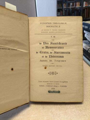 AD. TANQUEREY - SYNOPSIS THEOLOGIAE DOGMATICAE - TOMO III -1920