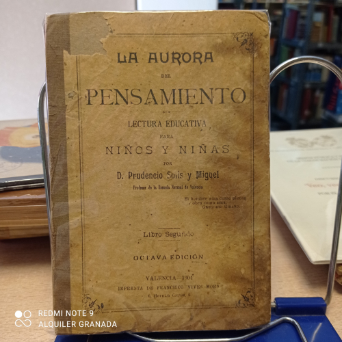 Portada del libro de LA AURORA DEL PENSAMIENTO LIBRO SEGUNDO - PRUDENCIO SOLIS Y MIGUEL- VALENCIA 1904