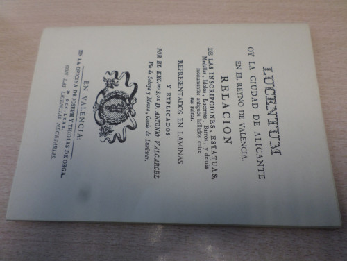 Portada del libro de LUCENTUM OY LA CIUDAD DE ALICANTE EN EL REYNO DE VALENCIA. RELACIÓN DE LAS INSCRIPCIONES ...