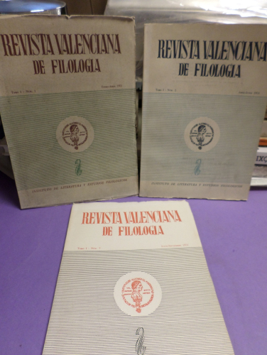 Portada del libro de REVISTA VALENCIANA DE FILOLOGIA -  AÑO 1951 - TOMO I NUMEROS 1,2,3 (ENERO -SEPTIEMBRE)