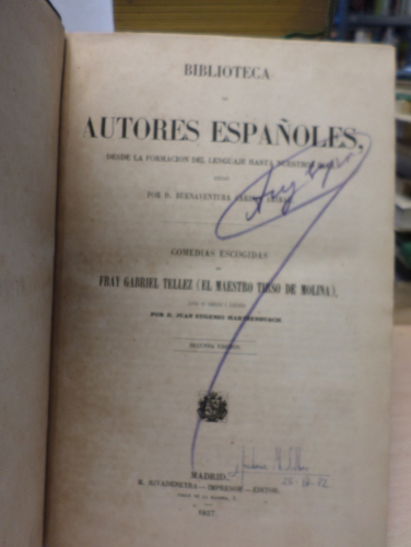 Portada del libro de BIBLIOTECA DE AUTORES ESPAÑOLES COMEDIAS ESCOGIDAS DE FRAY GABRIEL TELLEZ ( TIRSO DE MOLINA ) - RIVADENEYRA...