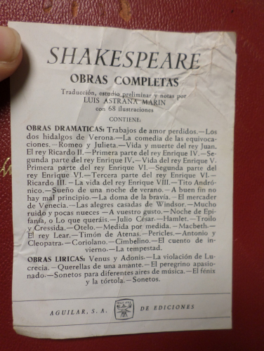 Portada del libro de OBRAS COMPLETAS - WILLIAM SHAKESPEARE - AGUILAR - 1966