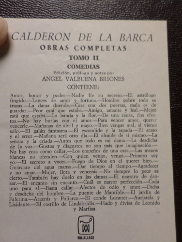 Portada del libro de CALDERON DE LA BARCA - OBRAS COMPLETAS - TOMO II COMEDIAS - AGUILAR 1973