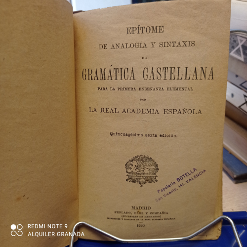 Portada del libro de EPITOME DE ANALOGIA Y SINTAXIS DE GRAMATICA CASTELLANA