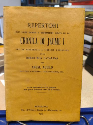 Portada del libro de REPERTORI DELS NOMS PROPRIS I GEOGRAFICHS CITATS EN LA CRONICA DE JAUME I - FACSIMIL 1905